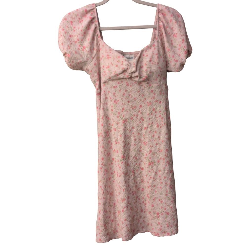 No Boundaries pink floral short puff sleeves mini dress size Large cottage ditzy